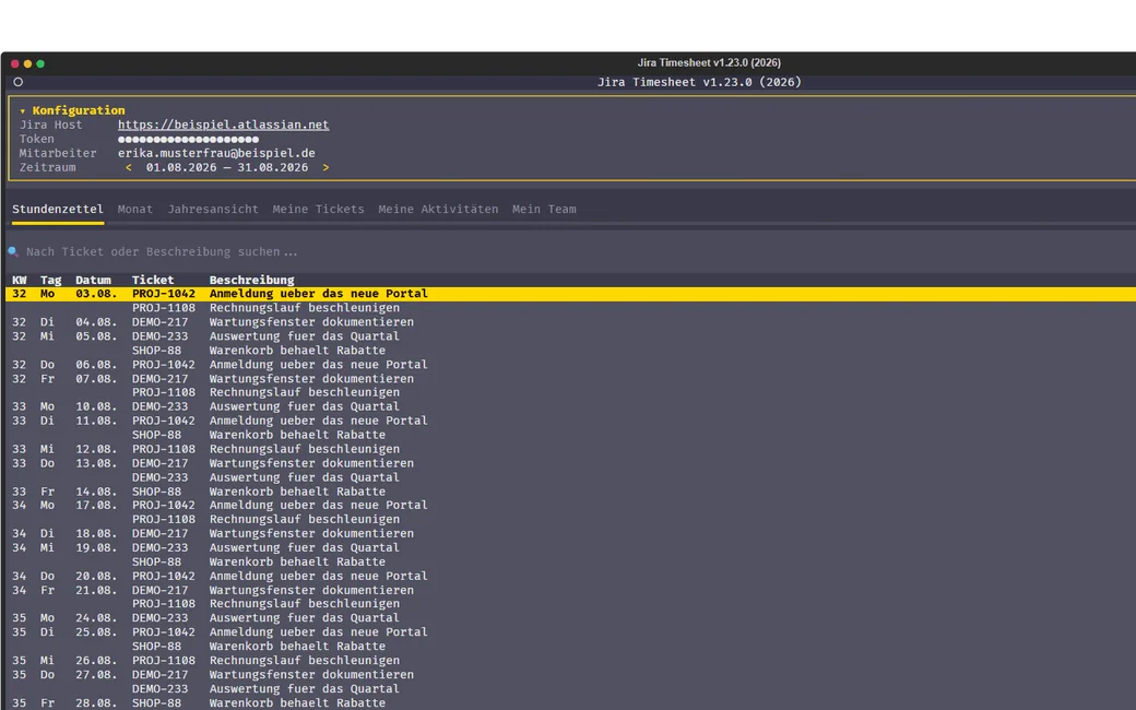 Stundenzettel, Theme BeBox