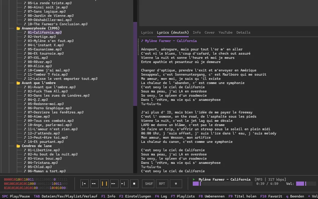 Visualisierung und deutsche Übersetzung des Songtexts