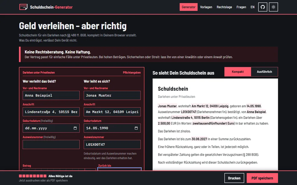 Der Vertragstext wächst beim Ausfüllen mit
